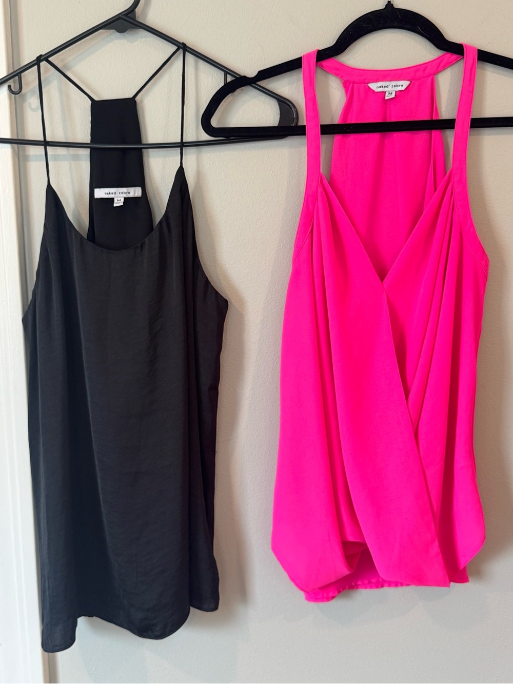 Naked Zebra Cross-Over Pink Halter & Black Cami Top Medium Lot of 2